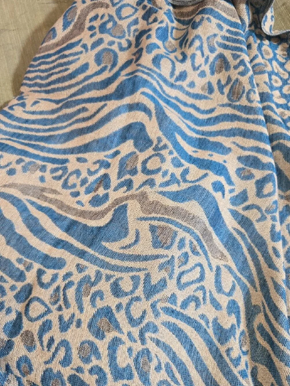 pashmina Blue and Cream Animal Print Scarf Wrap